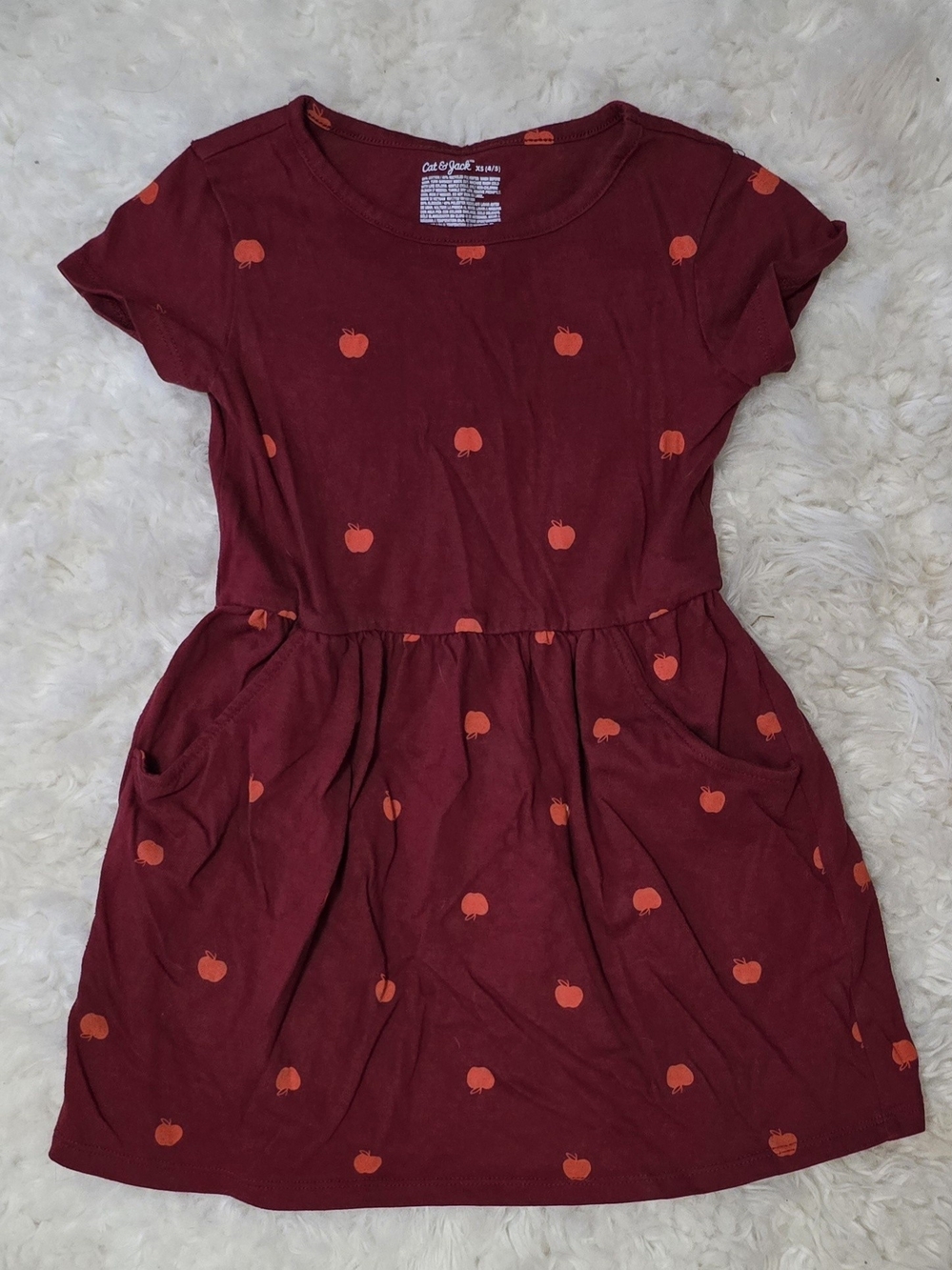 Cat & Jack Maroon Dress with Orange Apple Print